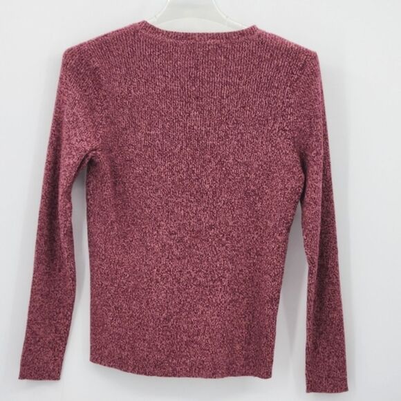 Karen Scott Sweater Womens Size Petite Medium V Neck Merlot Marled Fall Winter - Picture 2 of 6